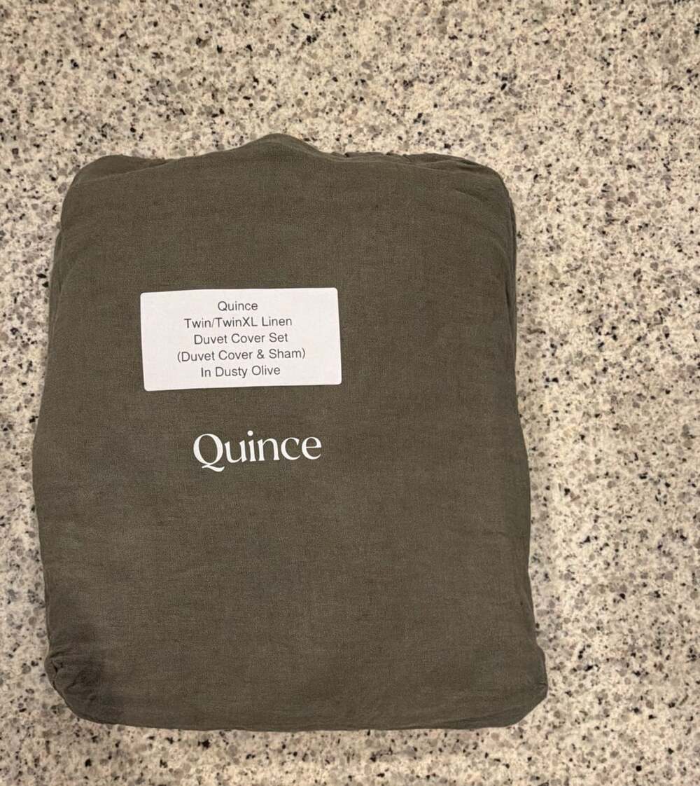 Quince Twin/TwinXL Linen Duvet Cover Set in Dusty Olive
